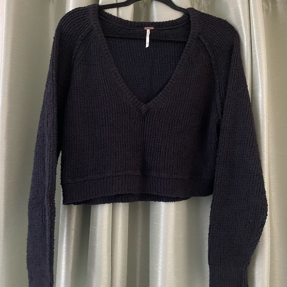 Free People Textured Cropped Knit Sweater